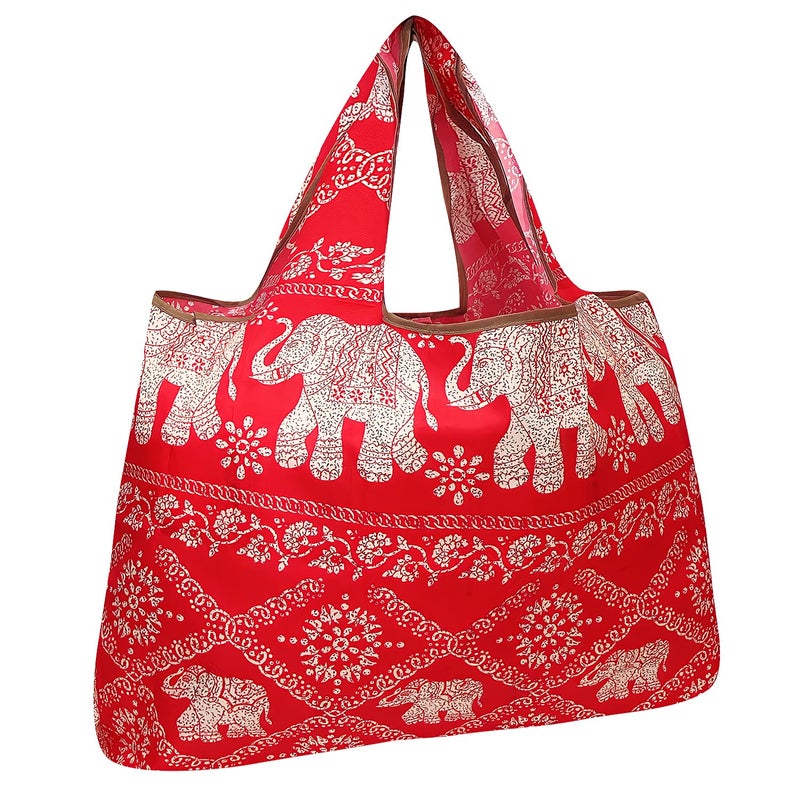 allydrew Large Foldable Tote Nylon Reusable Grocery Bags, Regal Elephants - Image 1